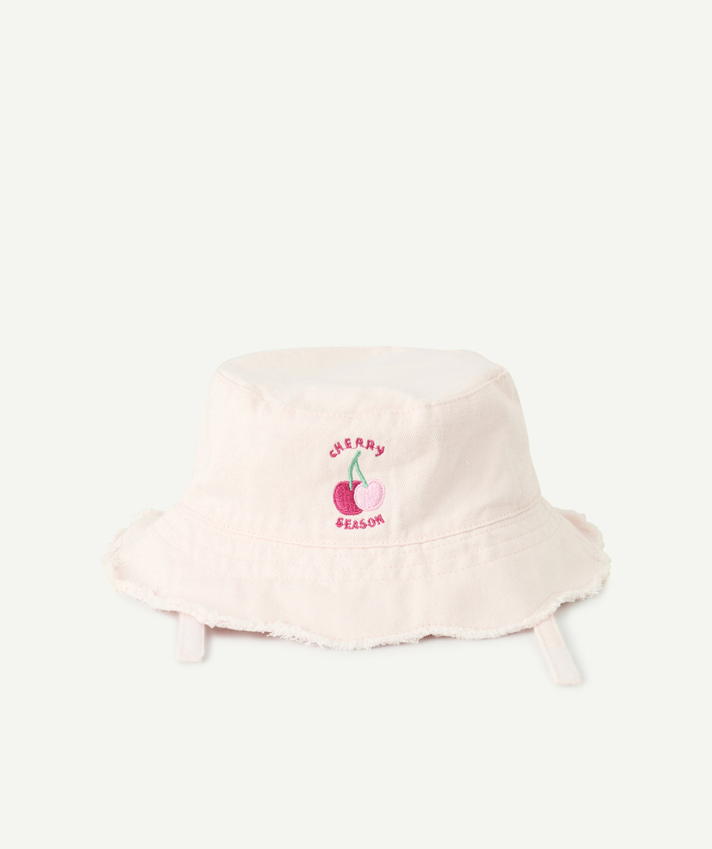 BOB BÉBÉ FILLE EN COTON ROSE PÂLE AVEC MESSAGE ET CERISES BRODÉS