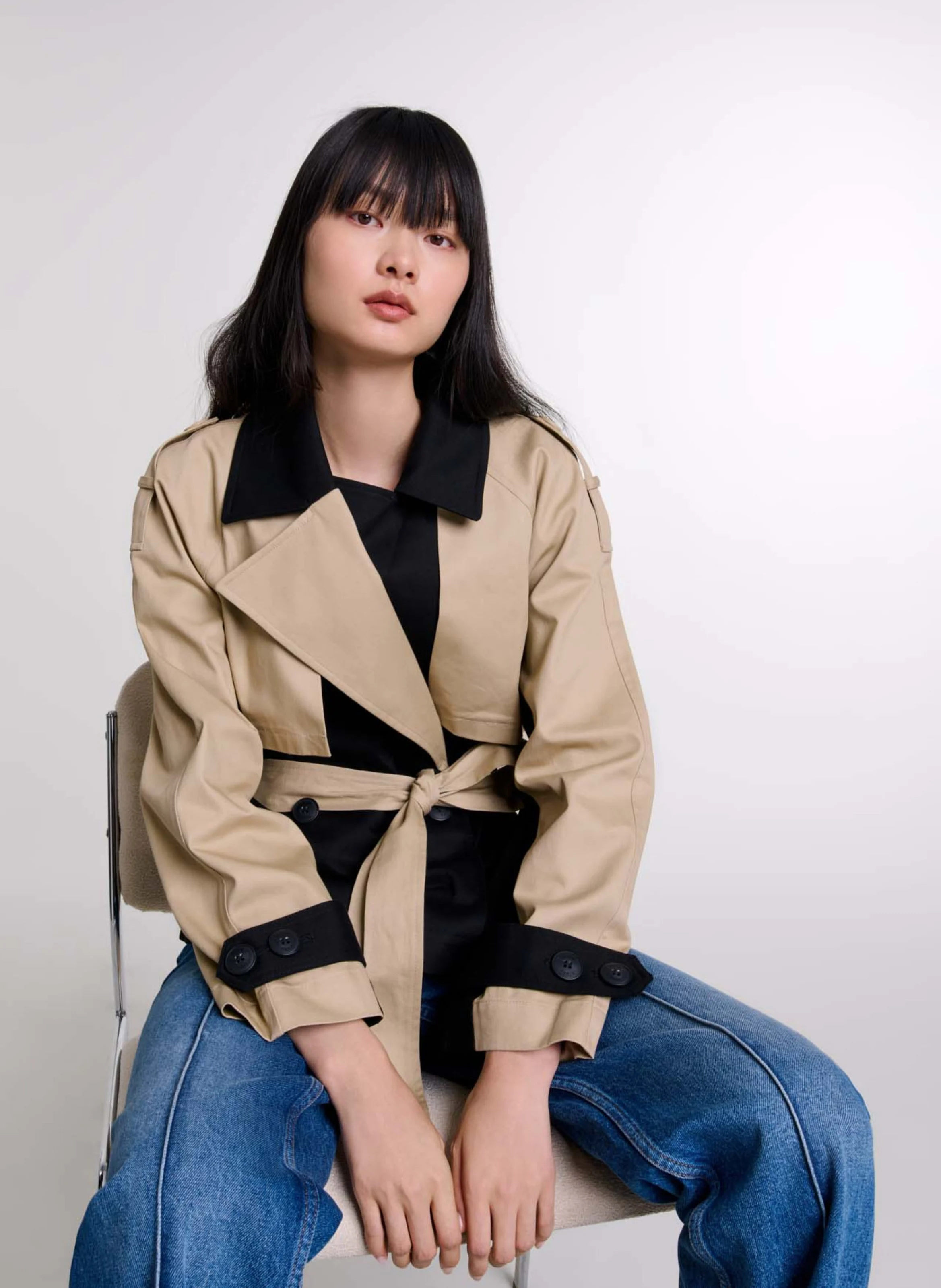 Trench court en coton | Noir