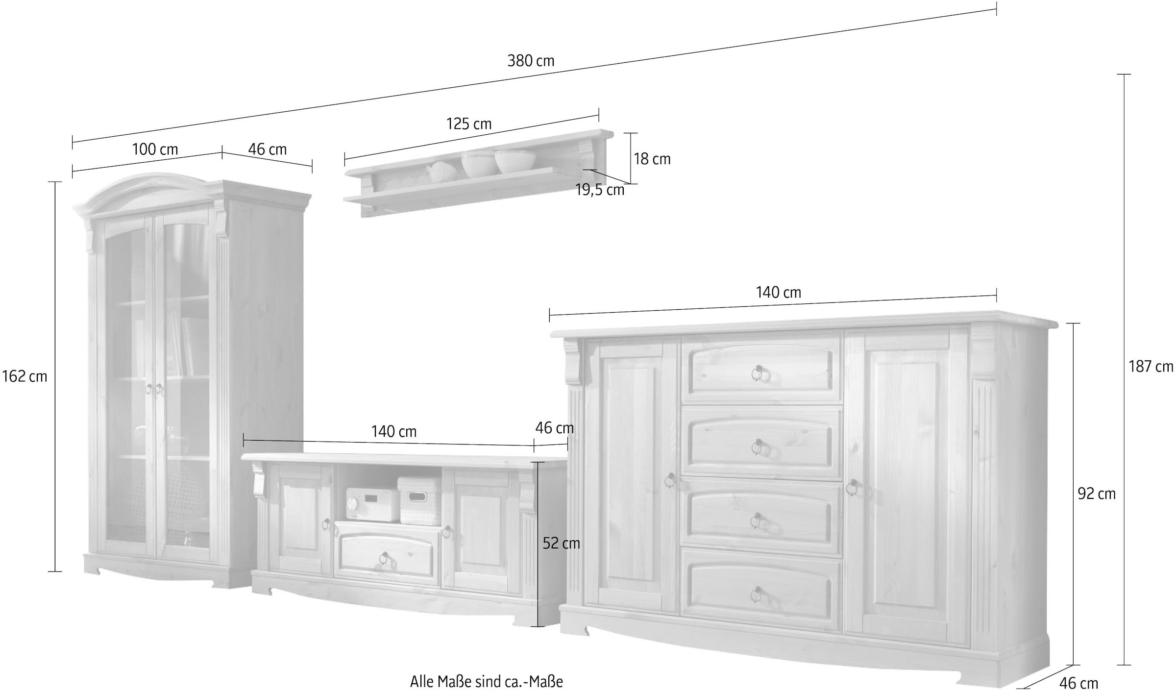 Home affaire Wohnwand »Anna« Set, 4 Stk. tlg.