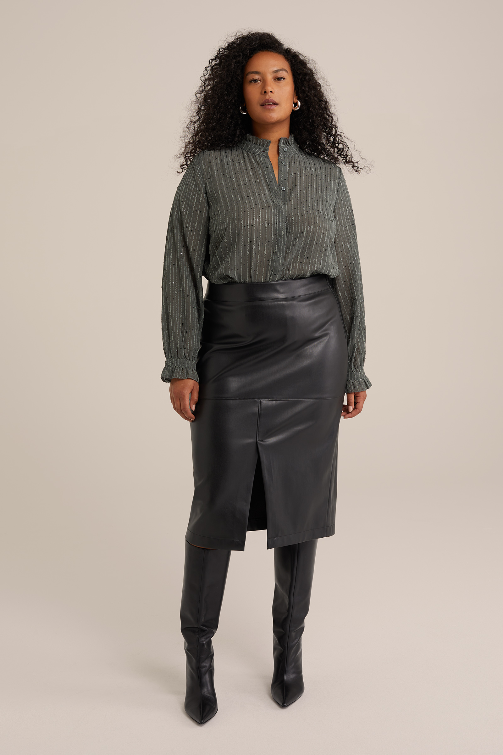blouse met structuur - Curve WE Fashion Donkergroen