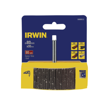Irwin lamellenschuurwiel voor (accu)boormachine. Ø80mm. Lengte 30 mm. Korrel 80.