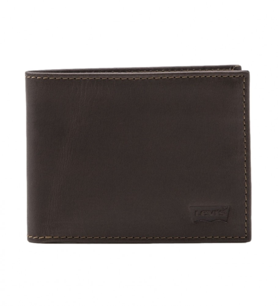 Carteira Levi's em couro marrom escuro com abas - 11x2x8,5cm -