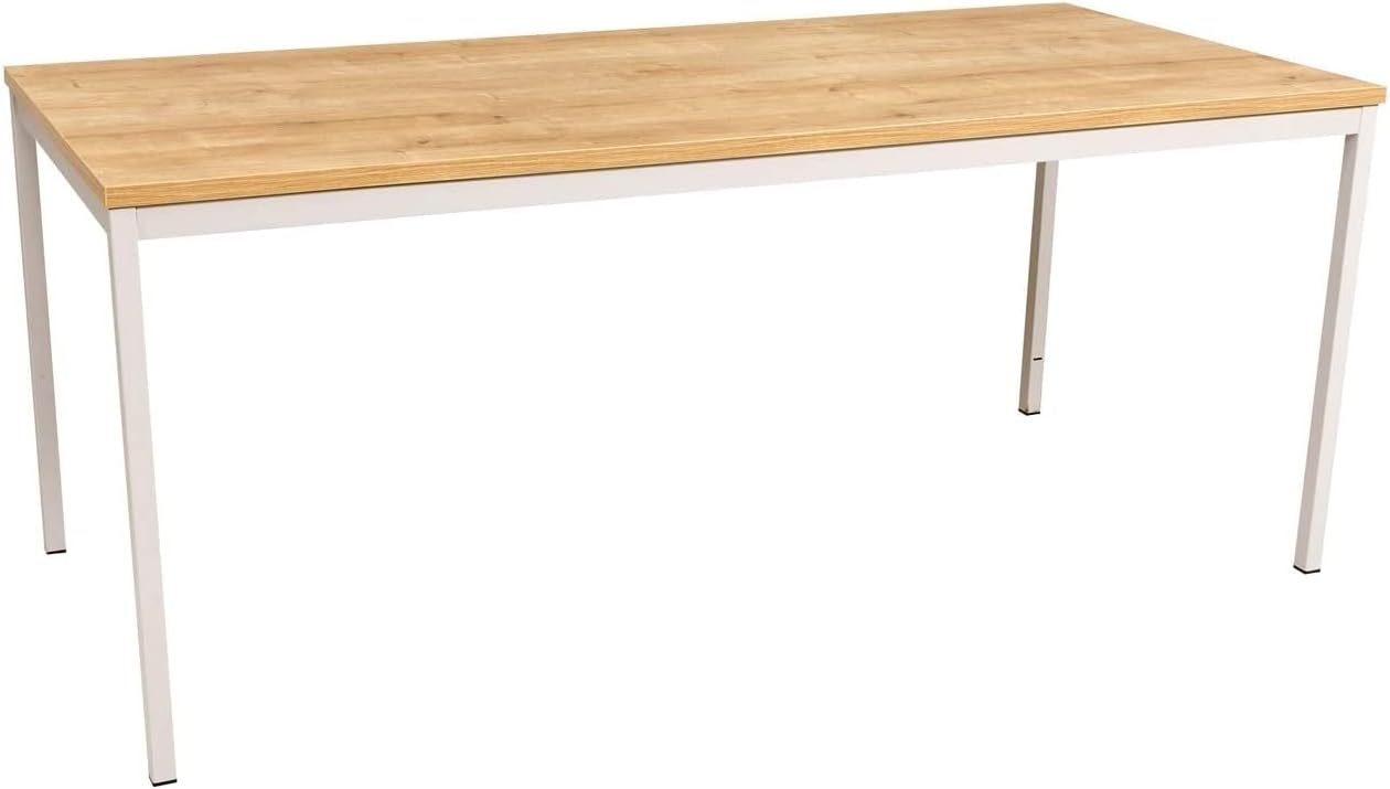 Furni24 Schreibtisch-Stahl 200x100x75cm, Eiche, TÜV/GS-Einfache Montage, Arbeitstisch, Bürotisch, Küchentisch, Esstisch, Druckertisch Büro-Möbel Arbeitszimmer Computertisch Gaming-Tisch Mehrzwecktisch