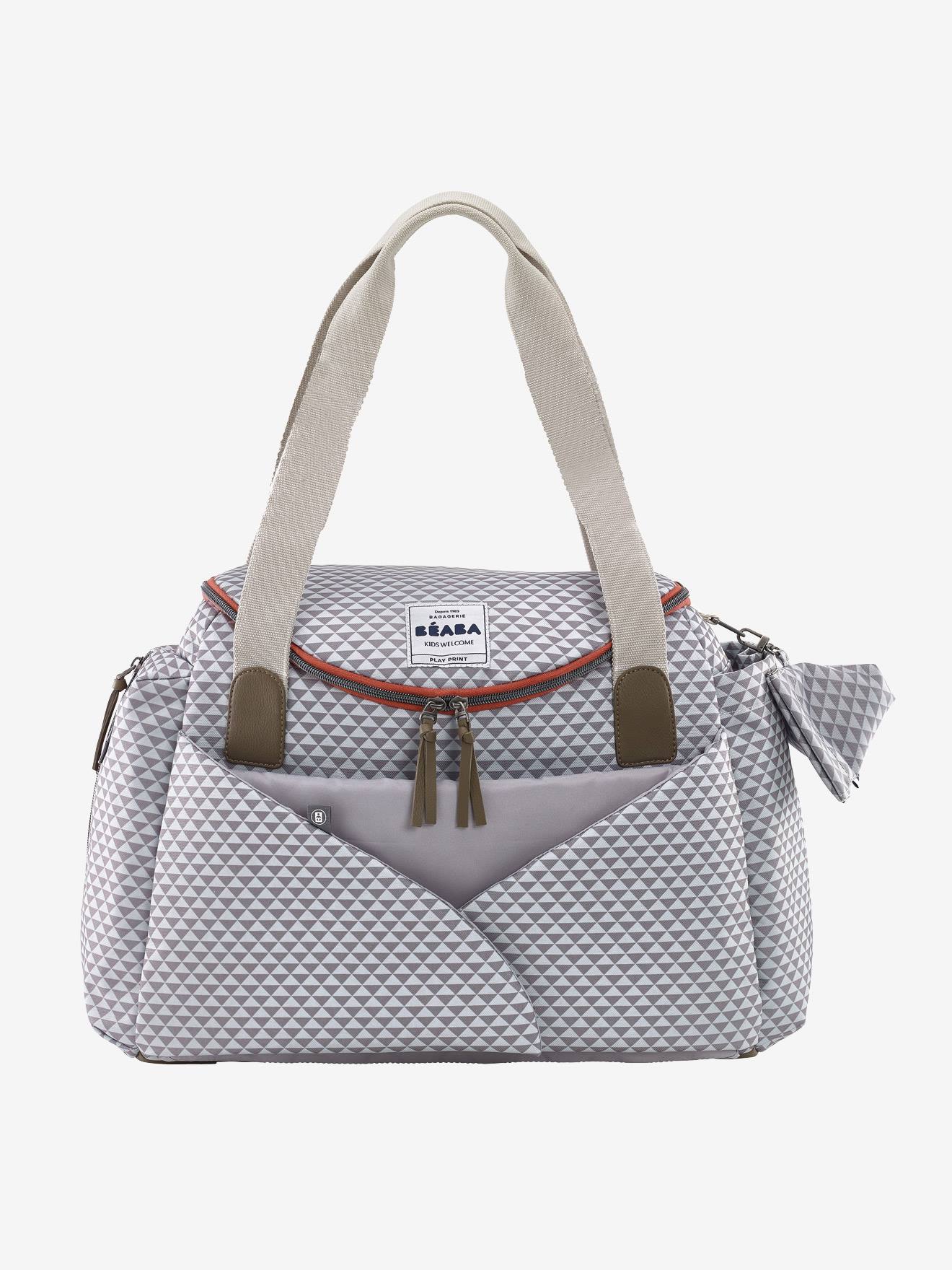 Bolsa de maternidade Sydney II BEABA, cinza claro com estampa.