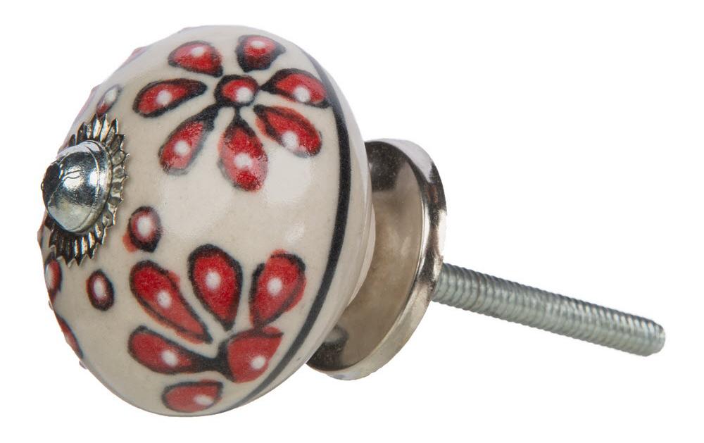 Möbelgriff handgemacht, Ø 4 cm, Weiss/SilberMöbelknauf mit Muster