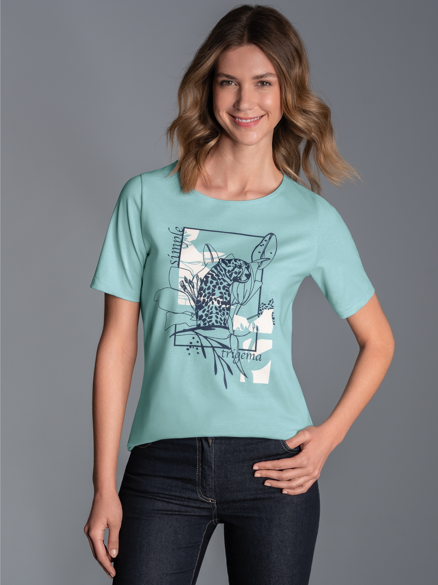 T-Shirt mit floralem Leo-Print Gletscher