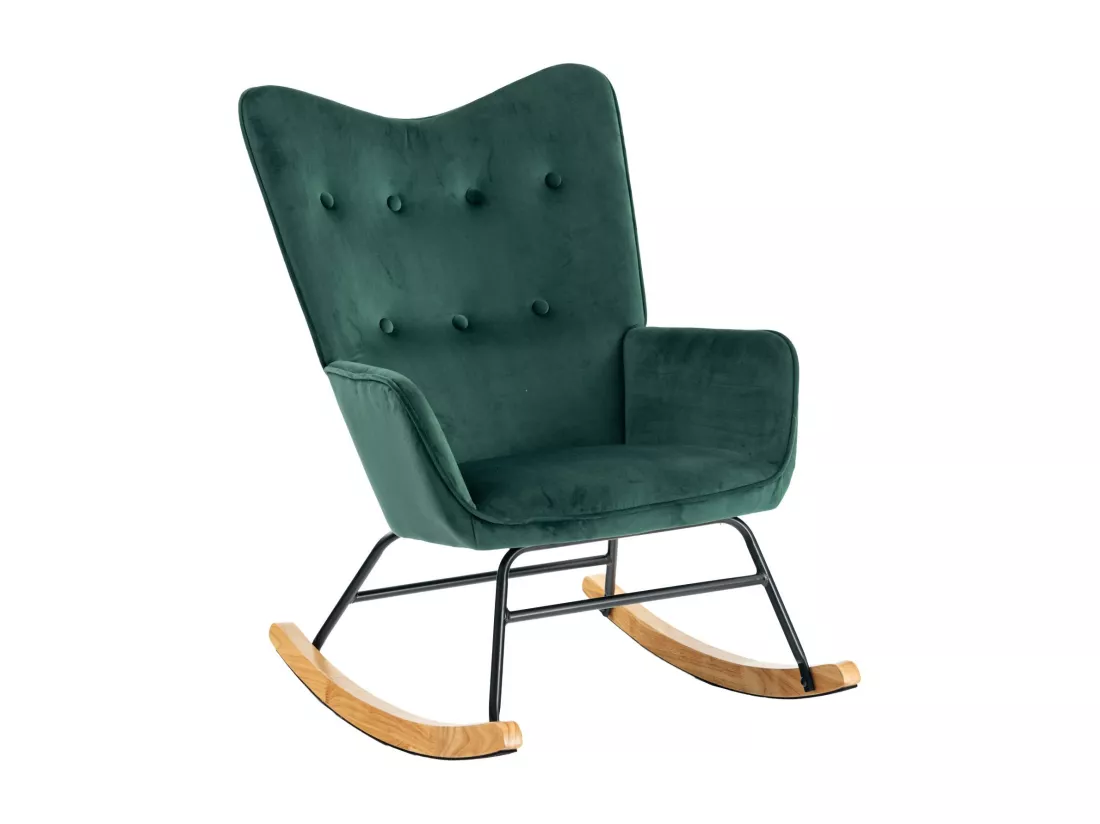 URBAN MEUBLE Fauteuil à bascule Scandinave velours vert pieds en bois foncé EPPING SMALL VELVET GREEN