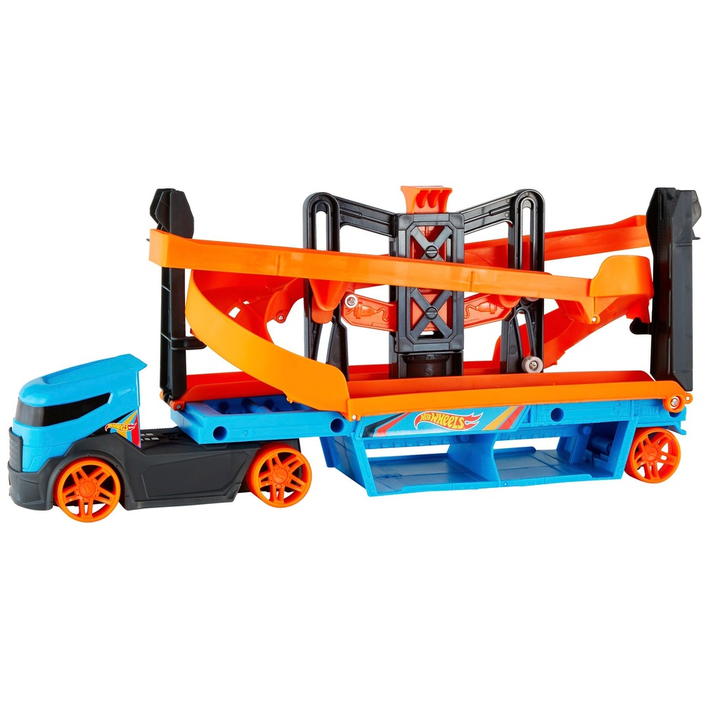 Hot Wheels Lift & Launch Hauler Spielset mit 10 Die-Cast-Fahrzeugen
