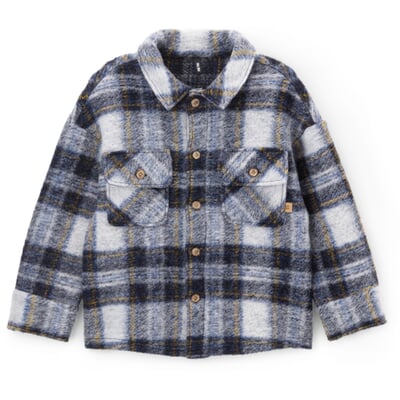 Kinder-Hemdjacke Wollwalk kariert, Blau-Weiß