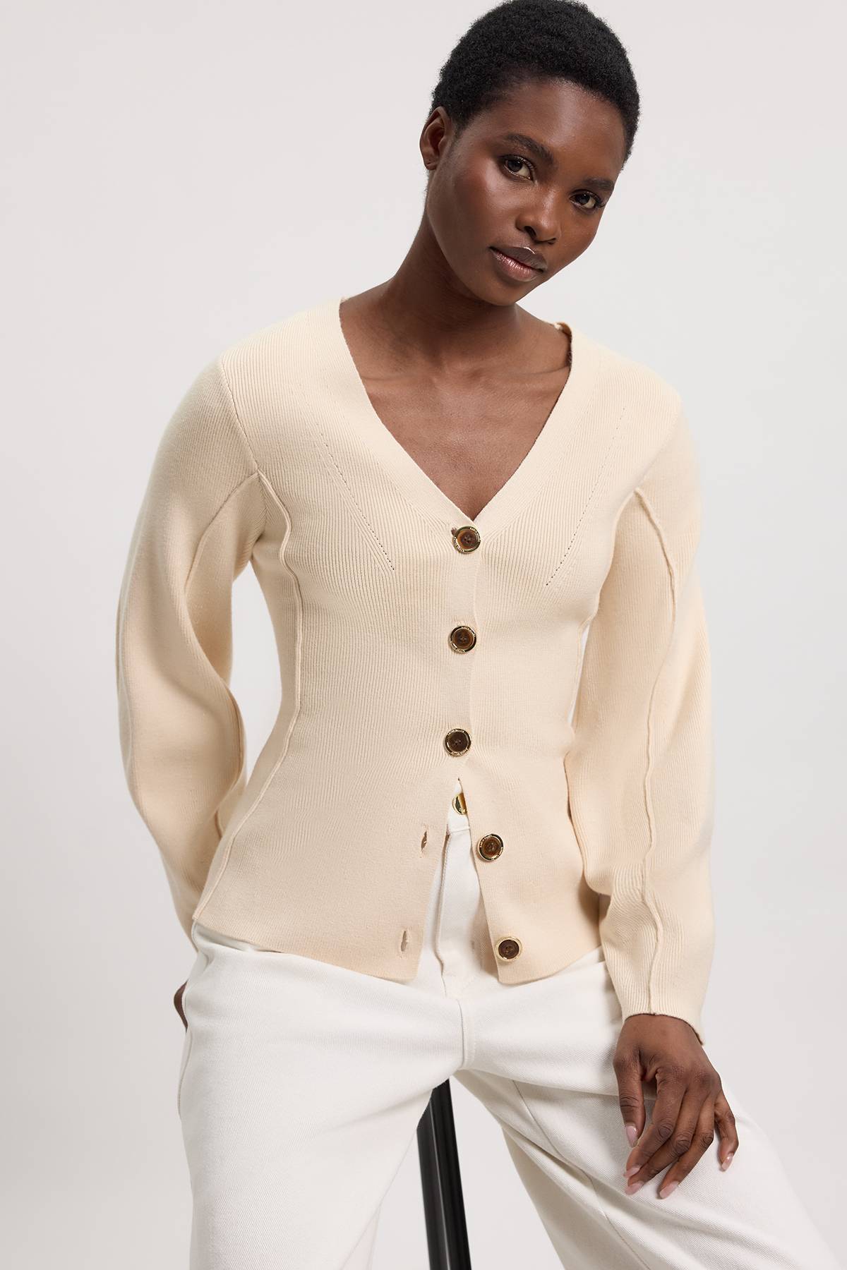 KarenMillen Cardigan En Maille Aspect Laine À Manches Arrondies Volumineuses