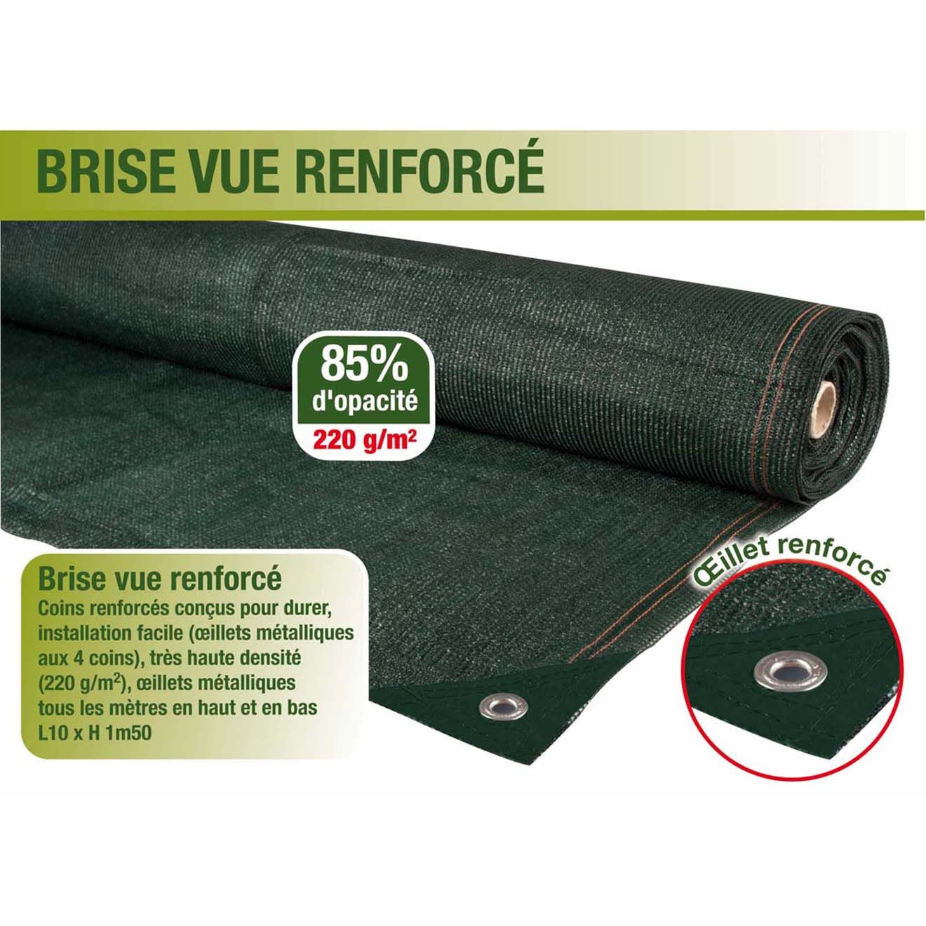 Pratik Garden Brise-vue 220 gr/m² vert - 1.5x10 m
