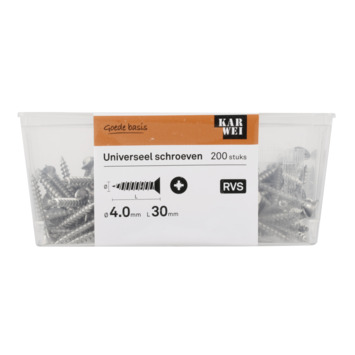 KARWEI unischroef platkop rvs 4x30 mm (200 stuks)