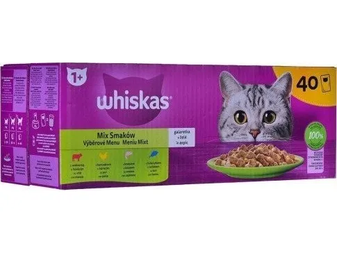WHISKAS Blandede smagsvarianter i gelé til katte40x85g