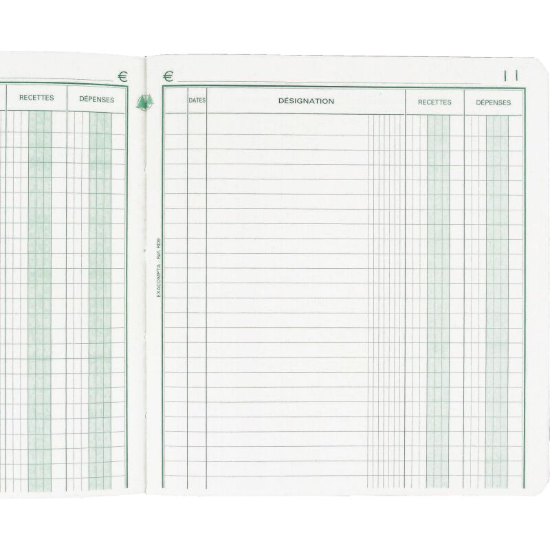 Registre standard 2 colonnes recettes dépenses Exacompta 930E, 19 x 21 cm 80 pages