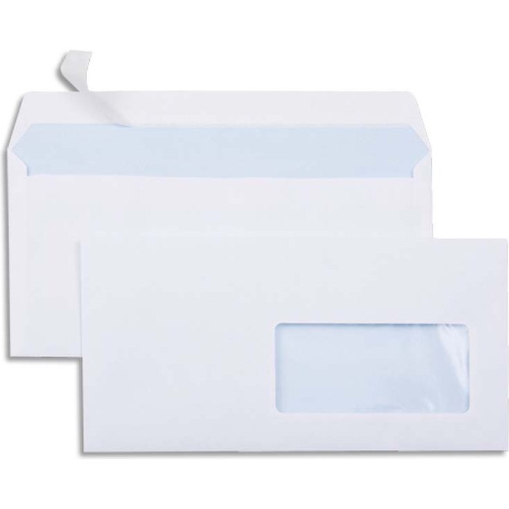Enveloppe économique dl 110x220mm 80g adhésive fenêtre 45x100mm coloris blanc boîte 500 unités