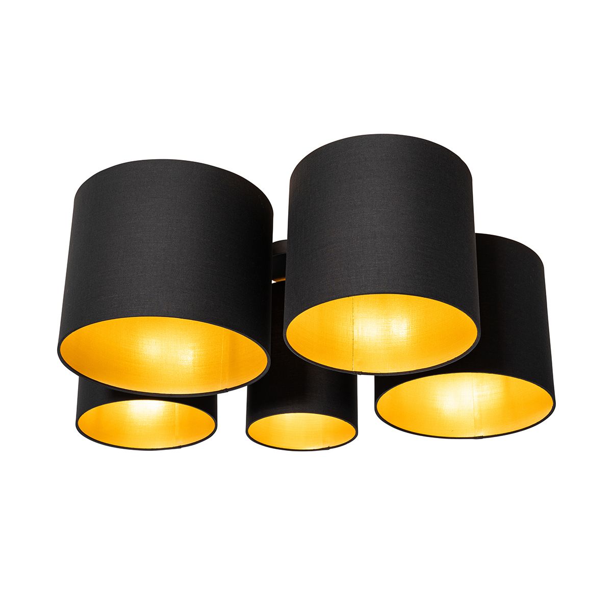 Plafondlamp zwart met gouden binnenkant 5-lichts - Multidrum