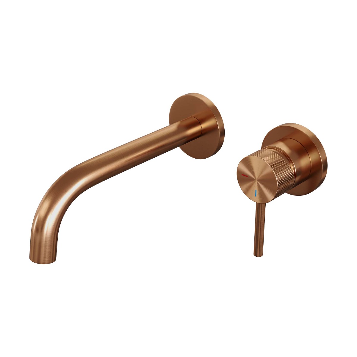 Brauer Copper Carving inbouw wastafelkraan met gebogen uitloop, lange handgreep en ColdStart geborsteld koper PVD rechts