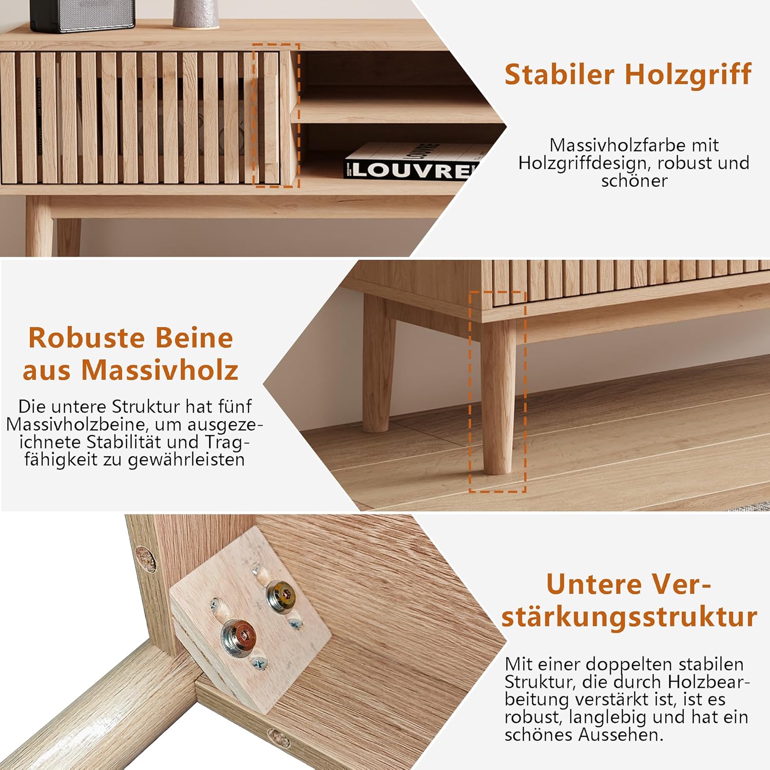 TV-Schrank 150 cm, TV Stand mit 2 Schränken und offenen Regalen, Holz TV Ständer Schrank, TV-Möbel für Wohnzimmer (TV-Ständer)