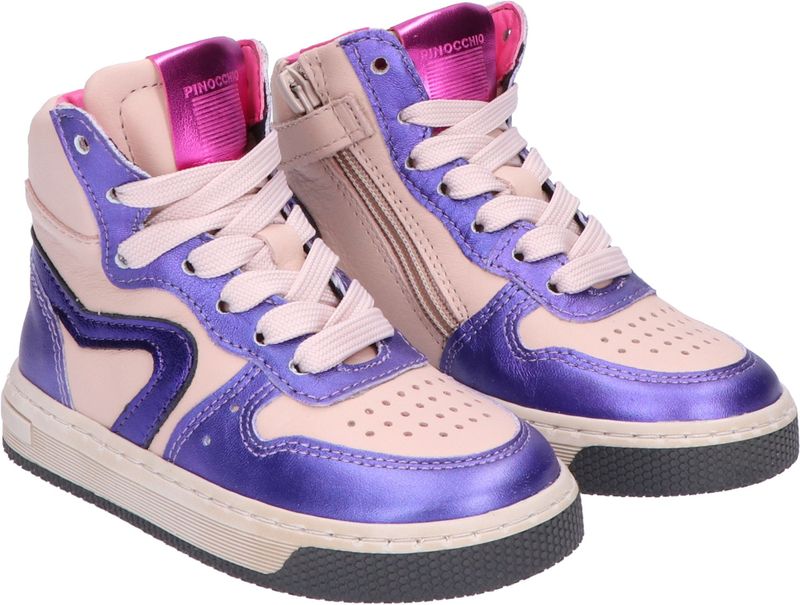 P1301 - Hoge Sneaker - Paars - Leer - Meisjes