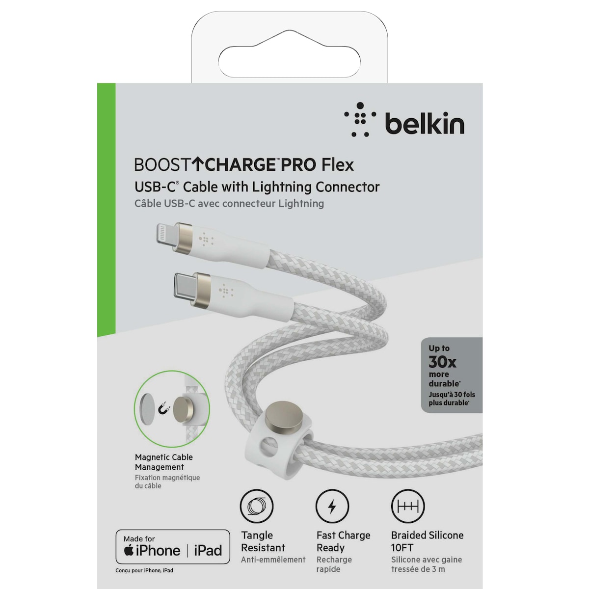 Belkin USB-C til Lightning flettet silikonkabel 3m (hvit)