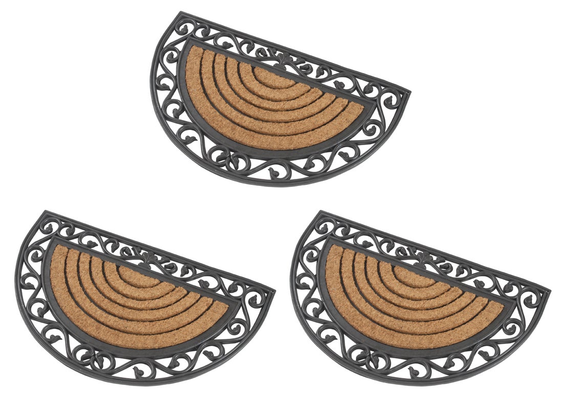 Deurmat, deurmat, rubber en kokos, 3-delige set, halfrond, premium, 76 x 46 cm