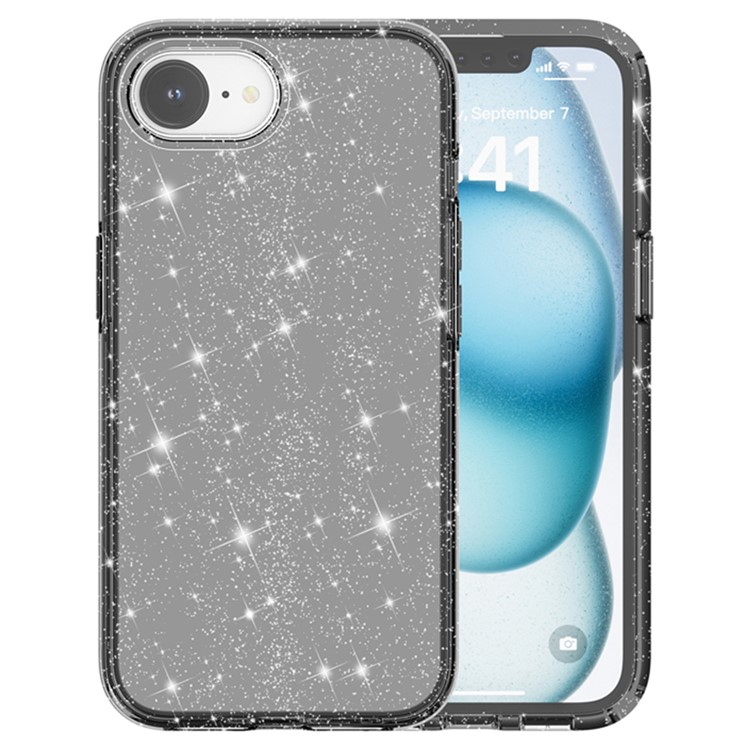iPhone 16e Hybrid Hardcase Schutzhülle im Glitzer Design - Schwarz / Transparent