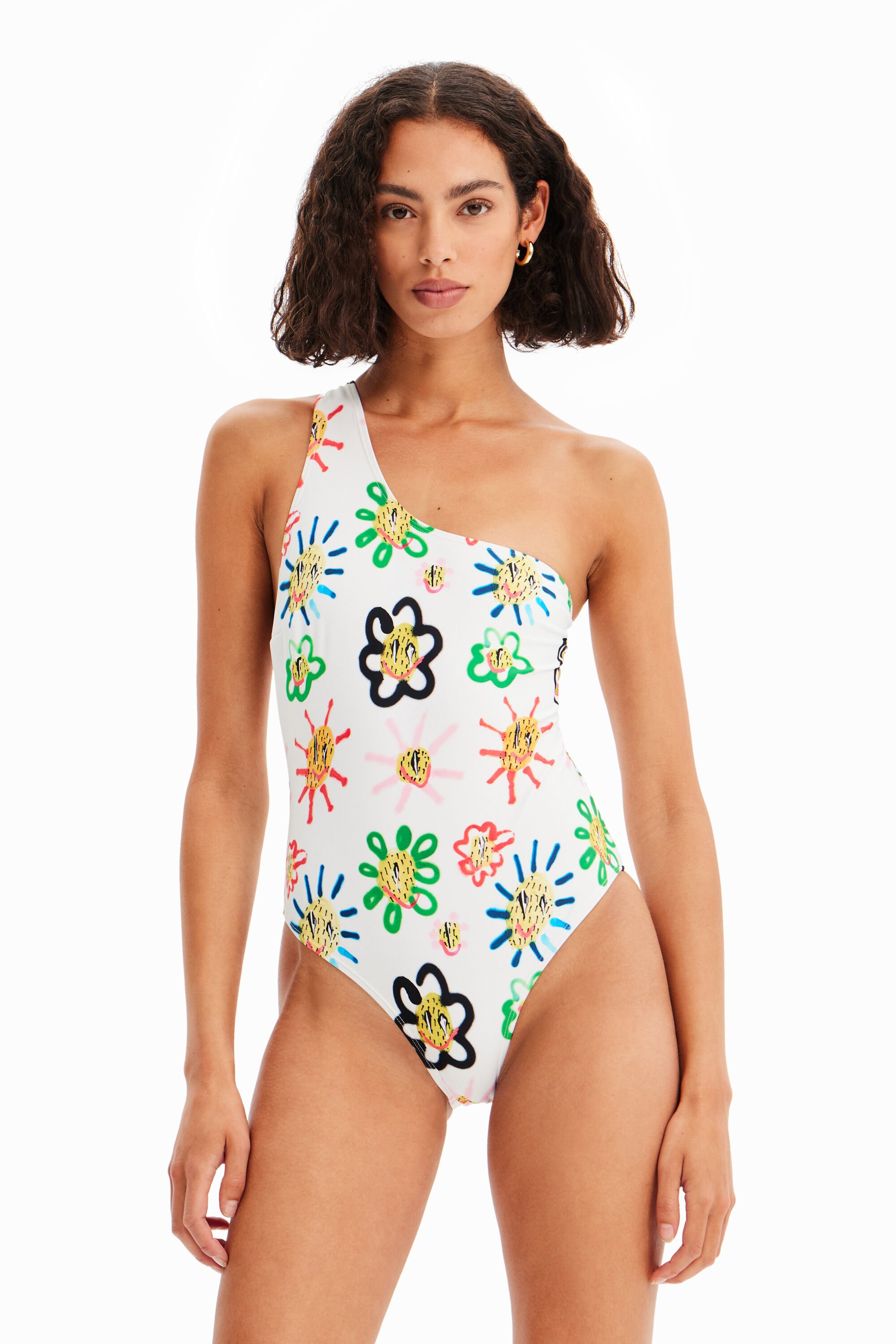 Maillot de bain bretelle asymétrique soleils