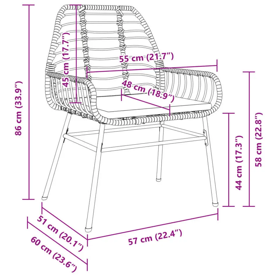 vidaXL - Tuinstoelen - Kussens - Bruin - Poly rattan - 2 stuks
