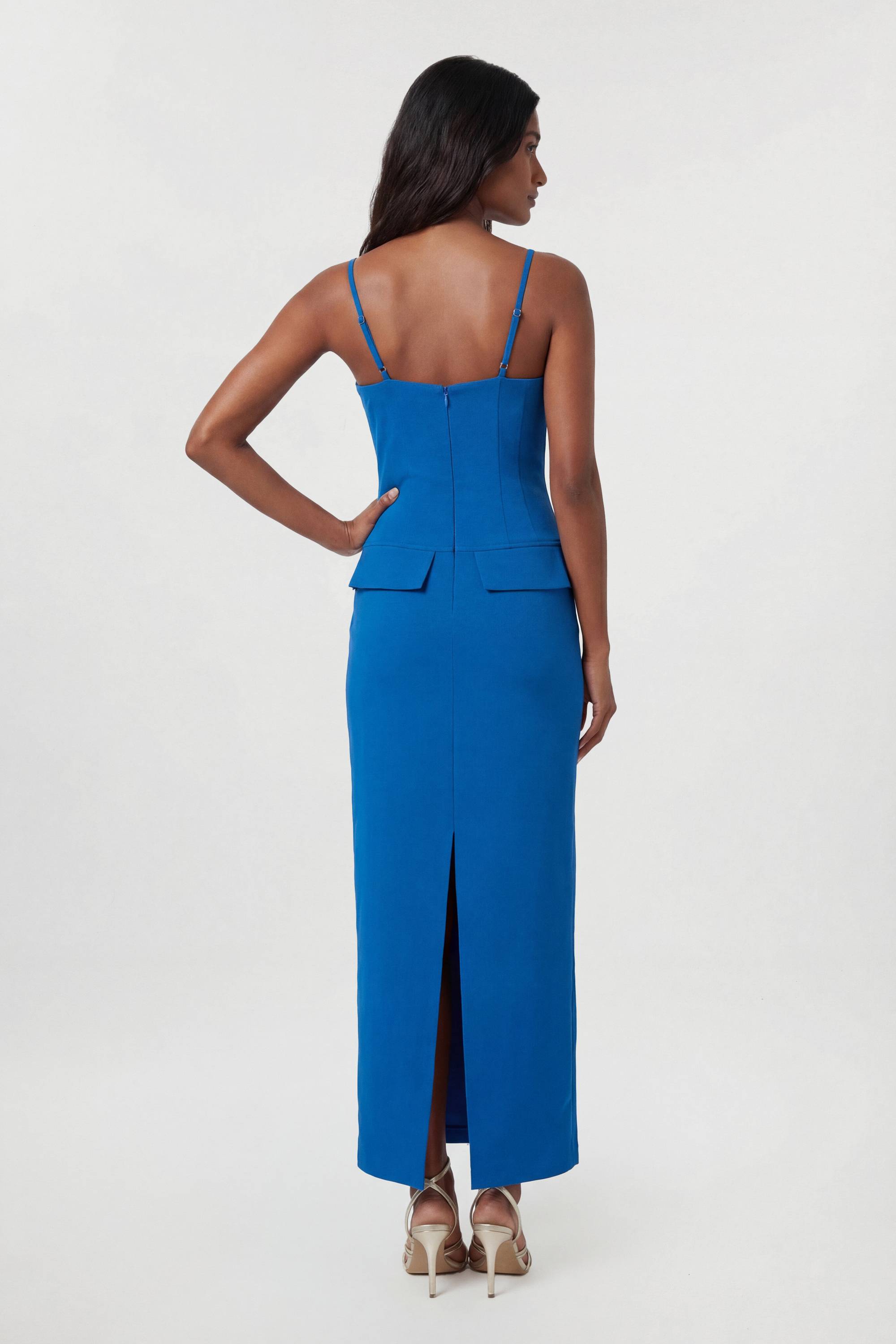 KarenMillen Robe maxi trapèze crayon cintrée à col carré stretch compacte avec couture décorative