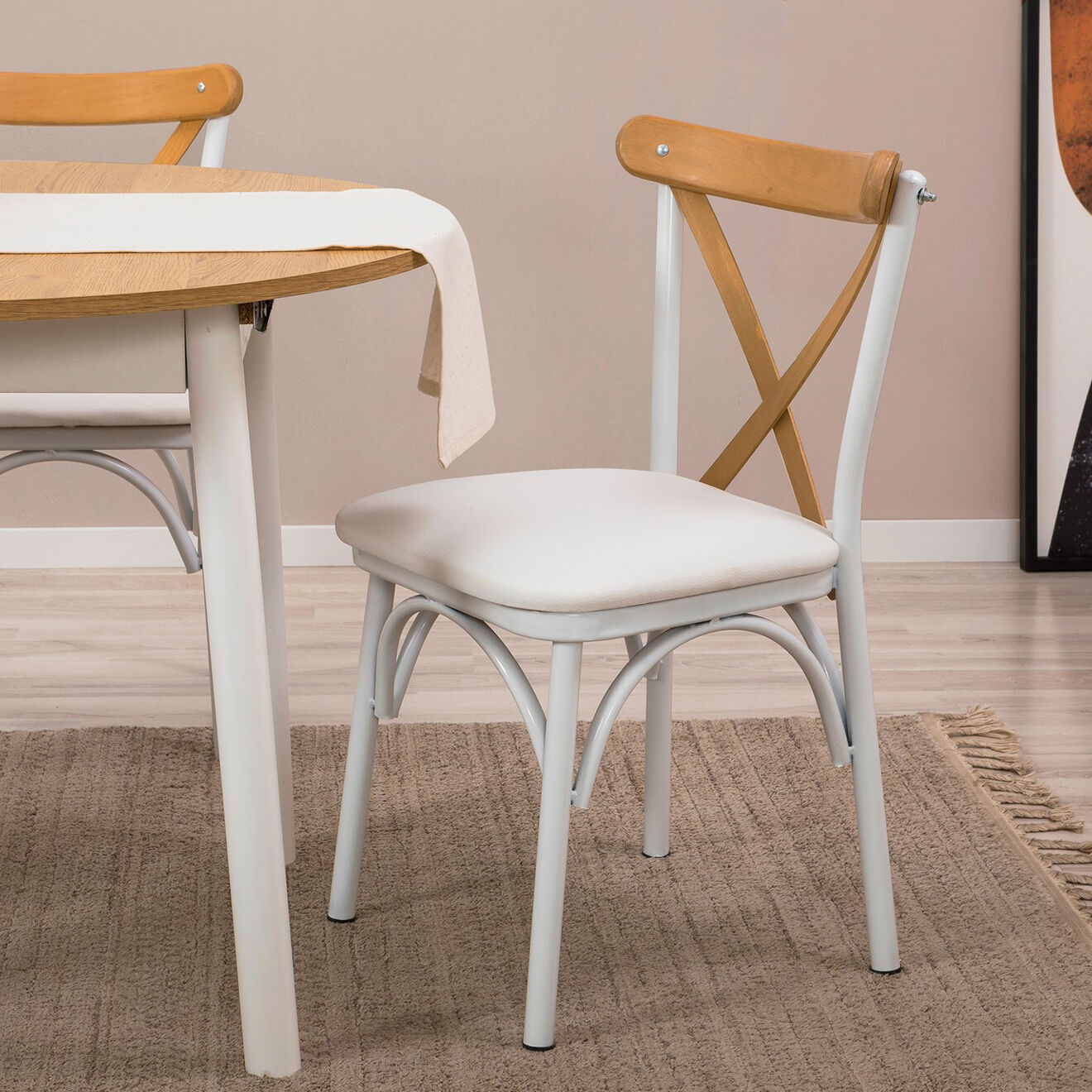Homitis Table extensible + 4 Chaises Oliver chêne/blanc