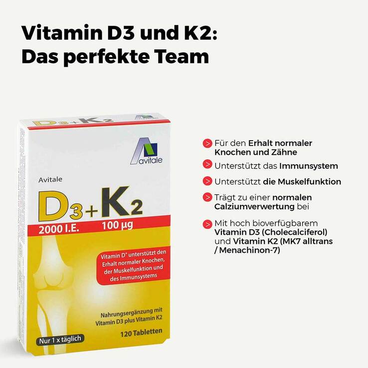 Vitamin D3 + K2 2000 I.E. Tabletten, 120 St