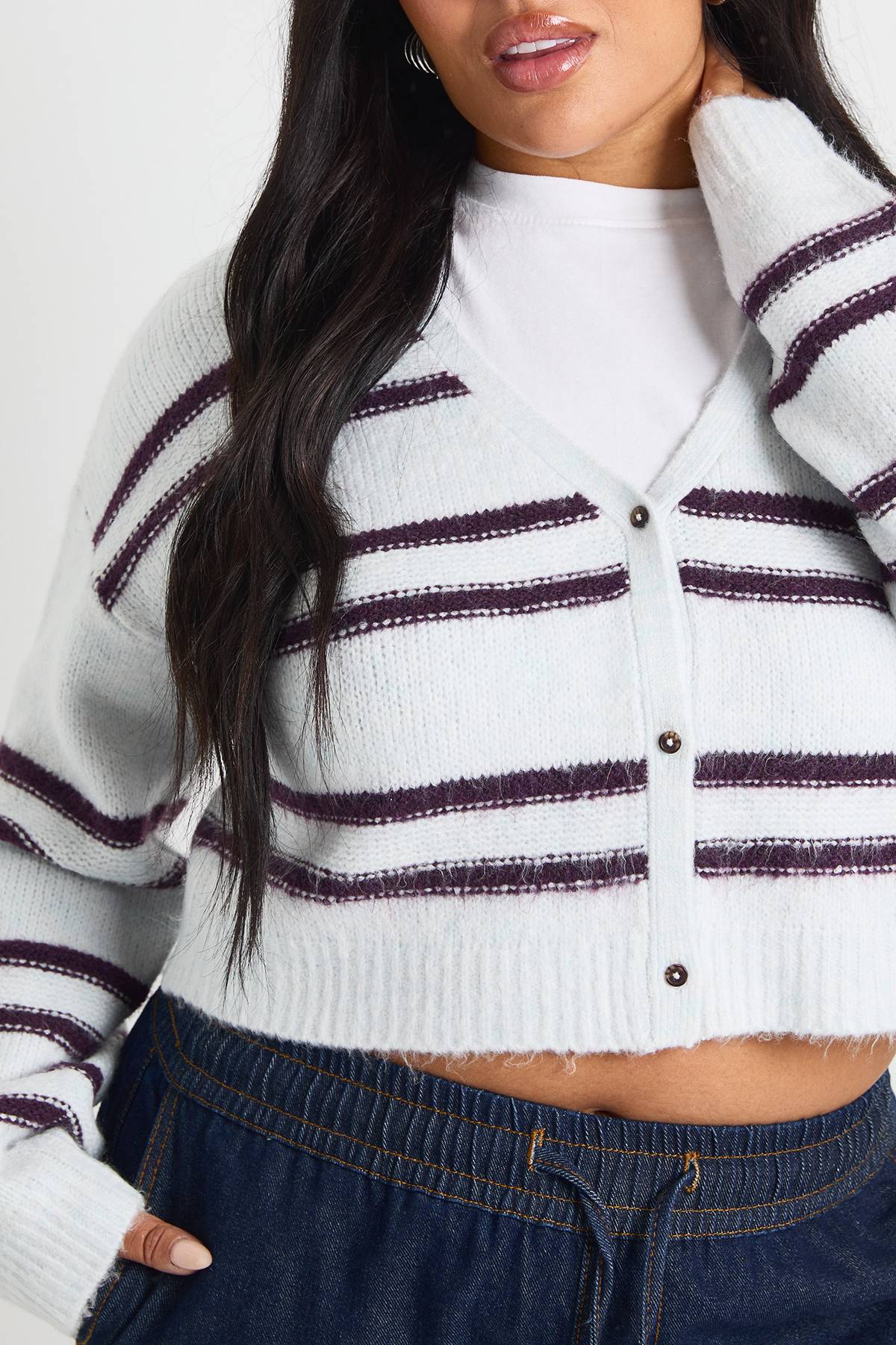 boohoo Cardigan court rayé Plus