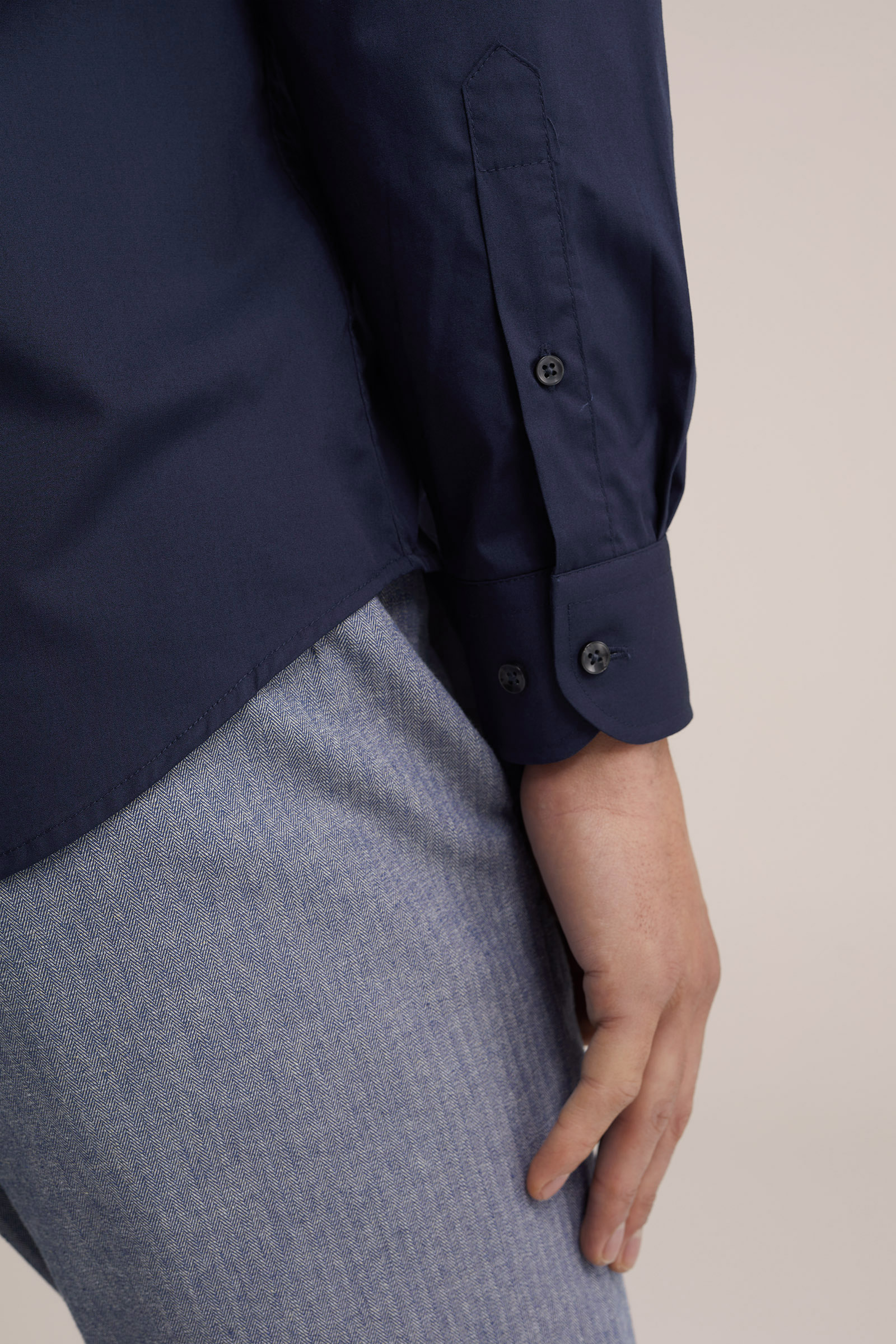 geweven overhemd van katoenmix WE Fashion Donkerblauw