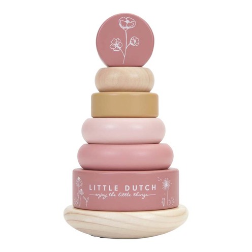 Pyramide anneaux en bois Fleurs Rose - LITTLE DUTCH
