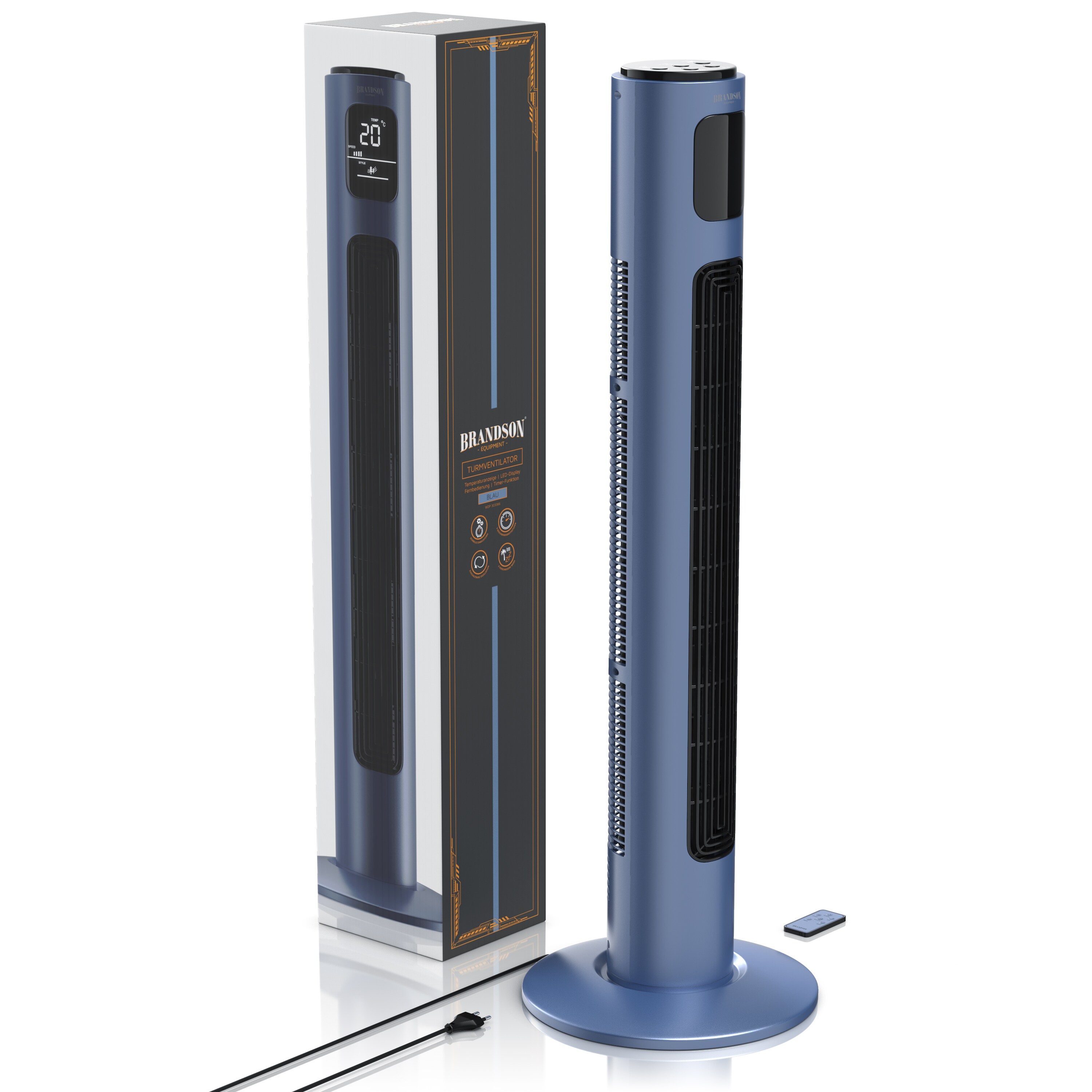 Brandson - Turmventilator mit Fernbedienung - Oszillation 60° - Standventilator - mobiler Lüfter - Tower Fan - 96 cm - 45W - Ventilator