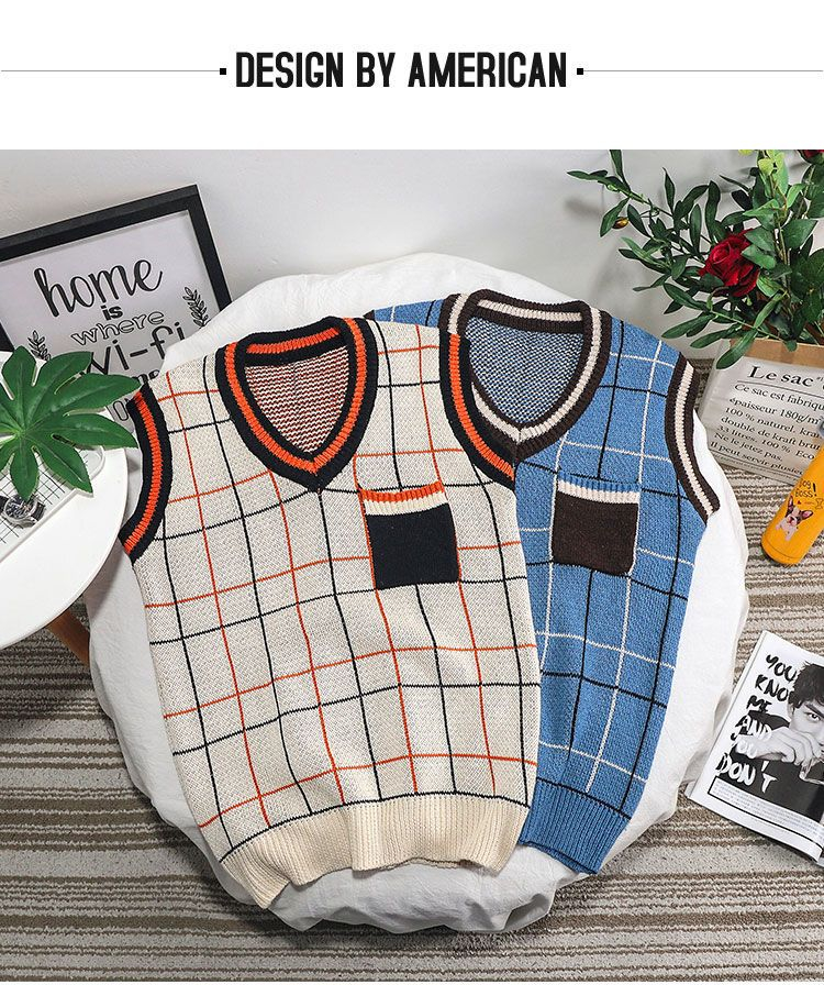 Wewewow - Contrasterende geruite gebreide vest