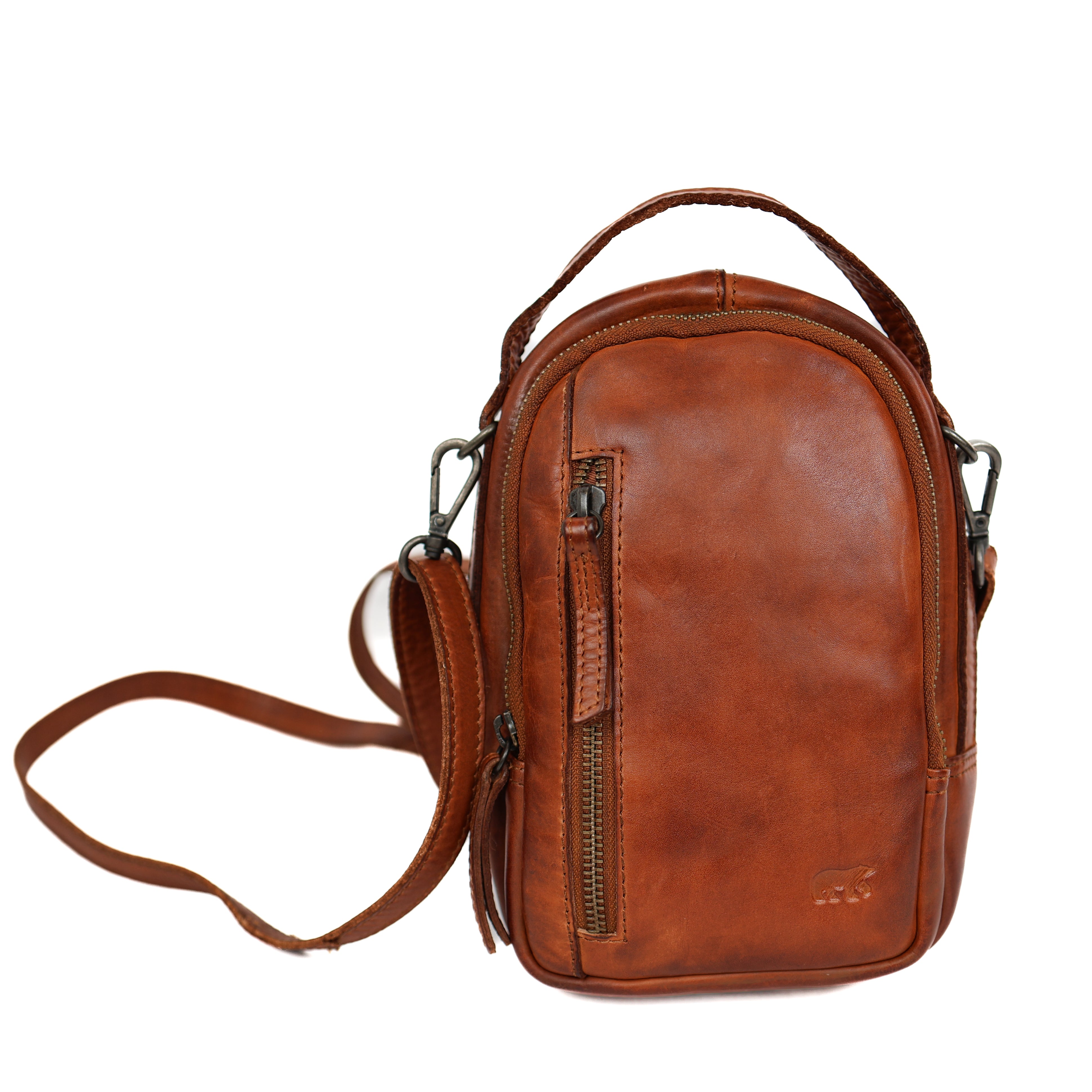 Klein schoudertasje met ritsen 'Bodhi' cognac Cognac