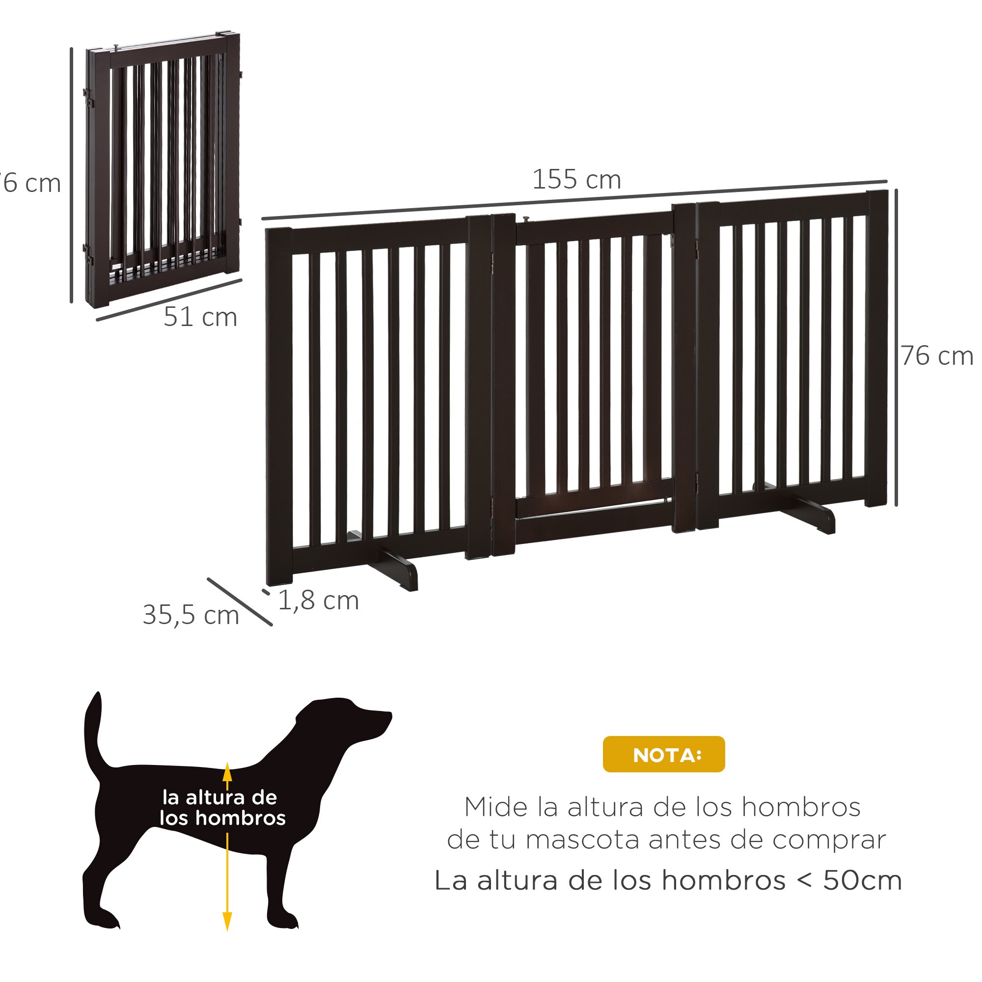 PawHut Absperrgitter für Hunde 155 x 1,5 x 76 cm (BxTxH)