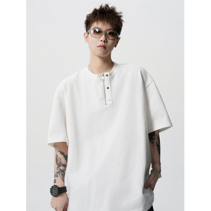 Derbundy - T-shirt met korte mouwen, ronde hals en halve rits