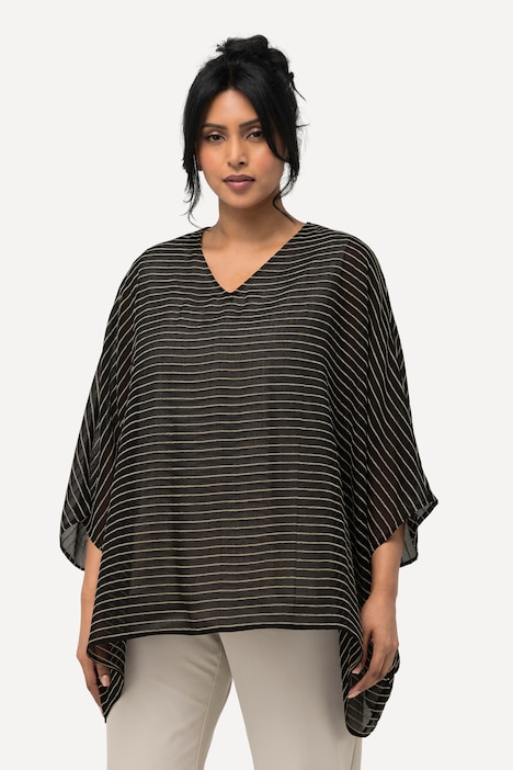 Bluse, 3D Ringel, doppellagig, V-Ausschnitt, Halbarm