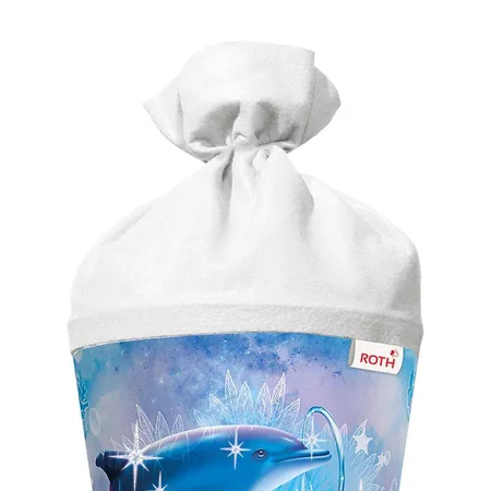 Roth Motiv-Schultüte, Delfine, 70cm, rund, Rot(h)-Spitze, Filzverschluss, Glitter