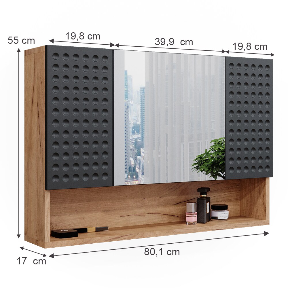 Vicco Badspiegelschrank Irma Eiche Anthrazit 80 x 55 cm Badezimmer