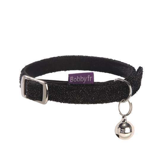 Collier nylon chat Disco noir :Longueur 30 cm