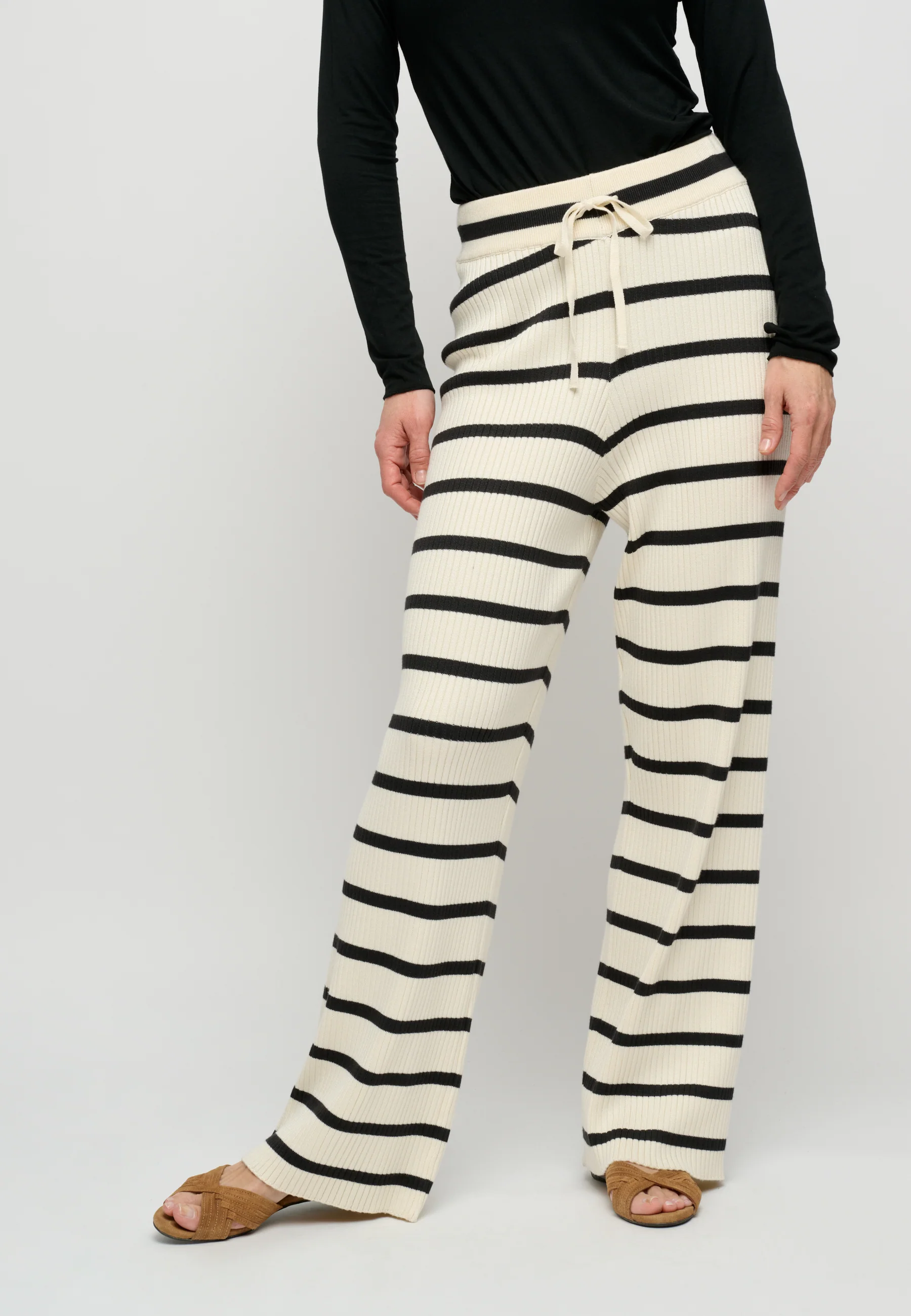 Moshi Moshi Mind  Seek Rib Stripe bukser - Ecru/Moonless