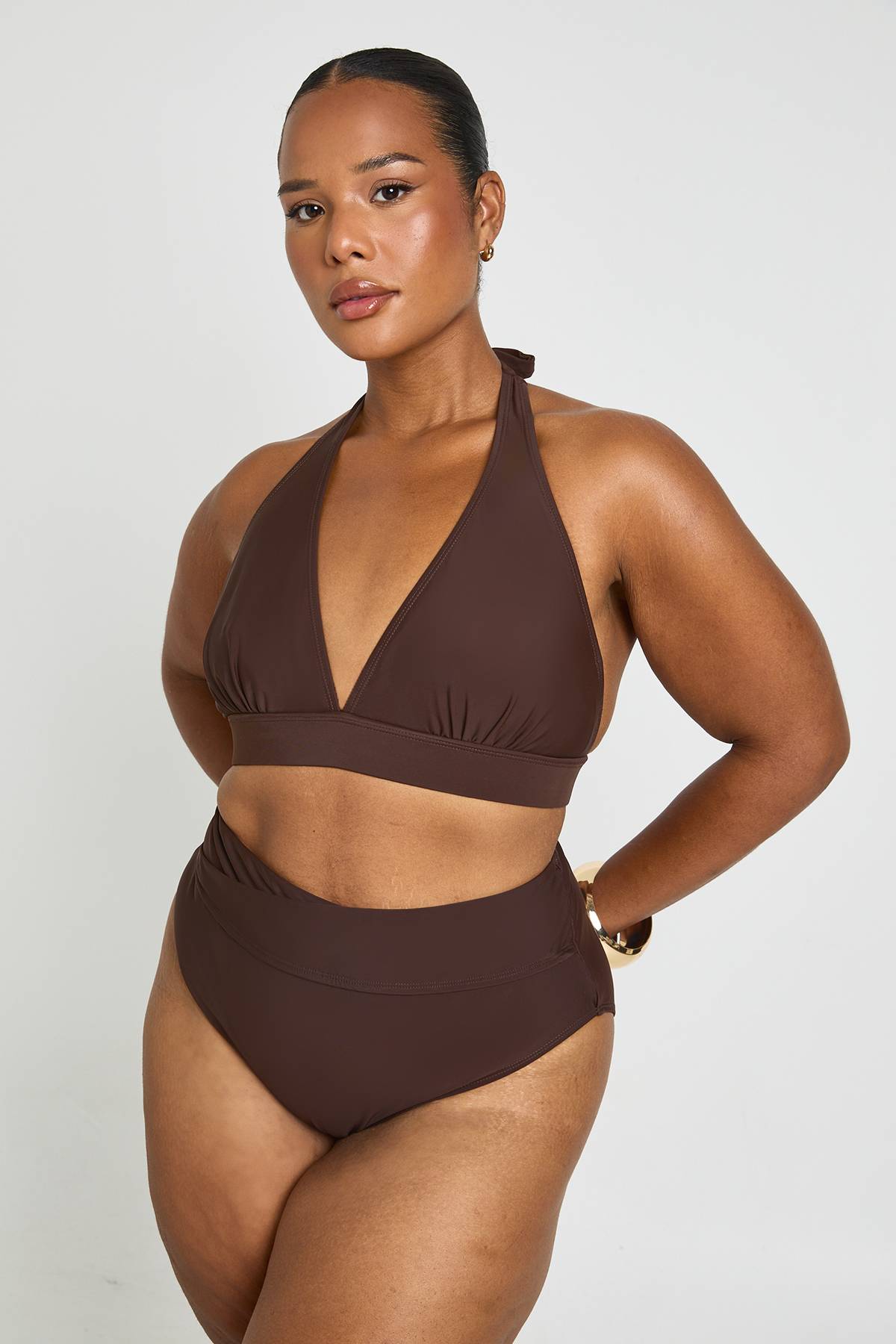 boohoo Bas De Bikini Taille Haute Grande Taille Avec Effet Ventre Plat Et Détail Cache-cœur
