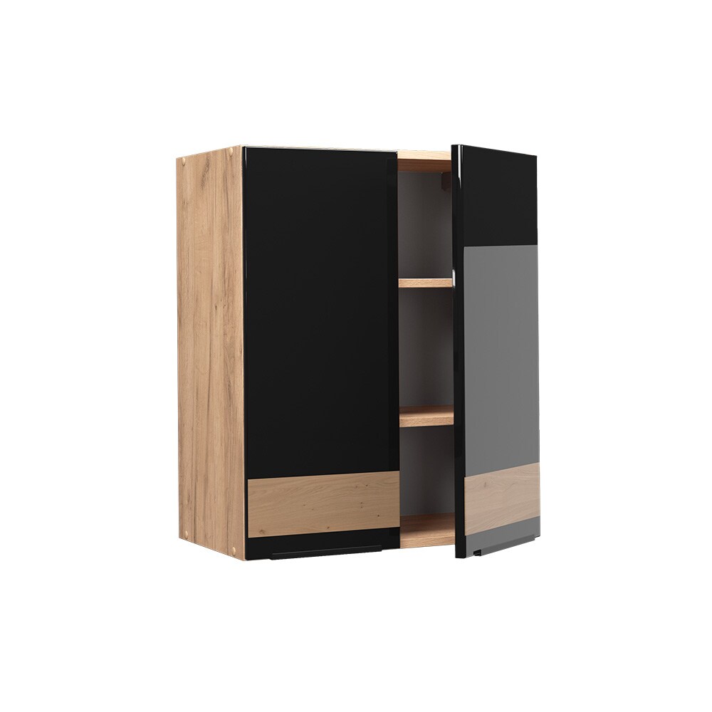 Vicco Hängeschrank Küchenschrank Küchenmöbel Fame-Line Eiche Schwarz 60 cm modern Hochglanz