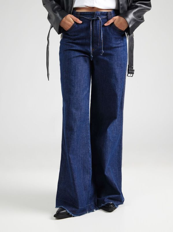 OUI - Bandplooi Jeans - Donkerblauw - Wide Leg - Mid Waist