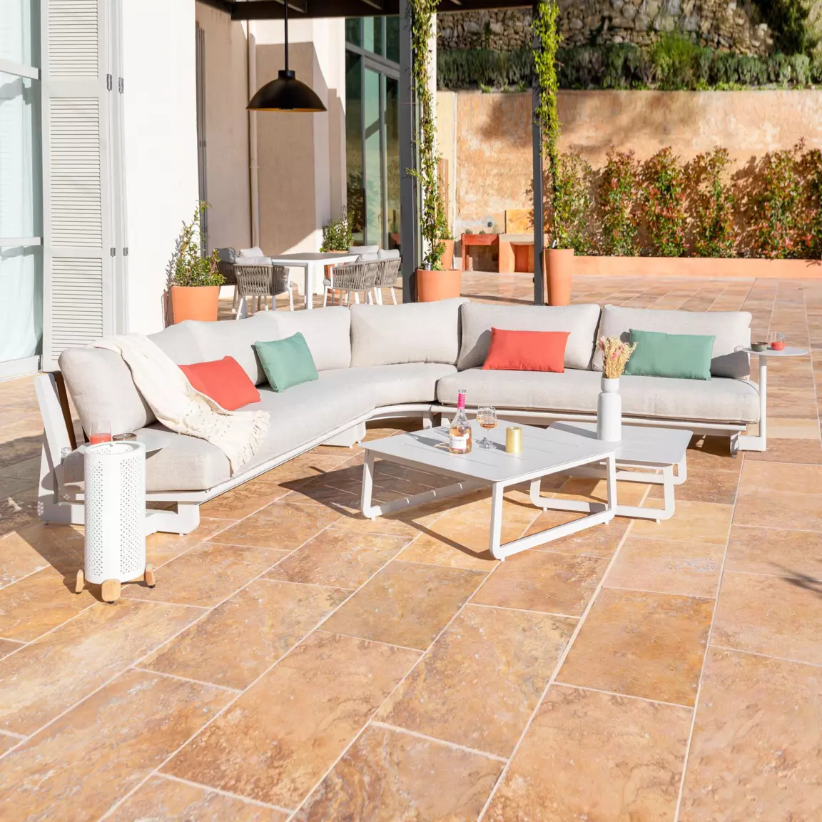 Salon de jardin en aluminium 7 places Long Beach Blanc