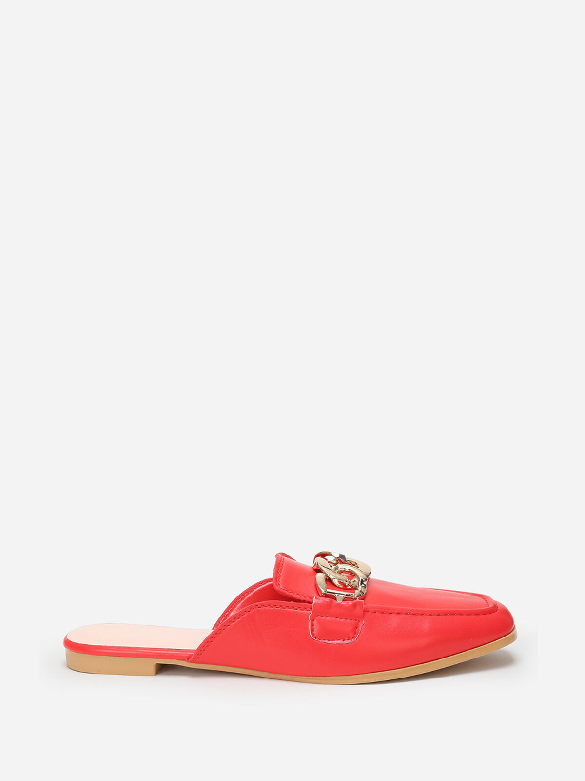 Mules mocassins avec bride à maillons- Rouge
