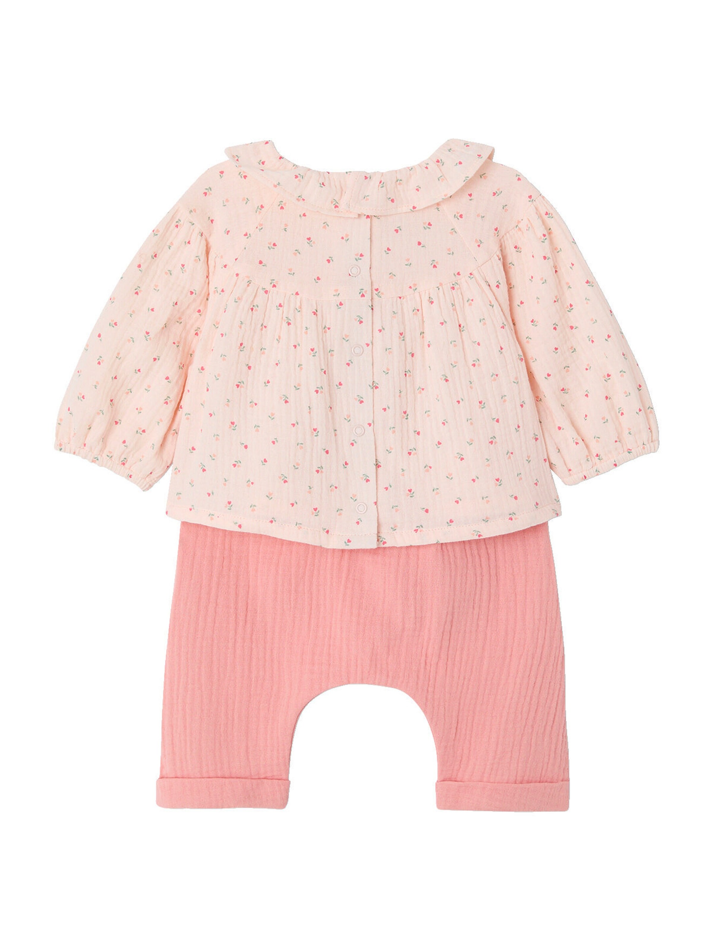 Vertbaudet Baby-Set mit Volants: Bluse & Haremshose, Musselin rosa